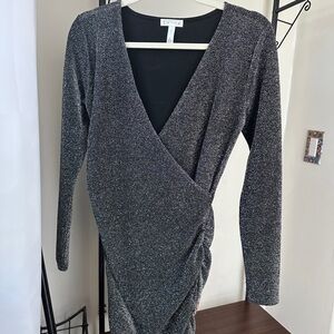 Elegant Silver Glitter Wrap Dress